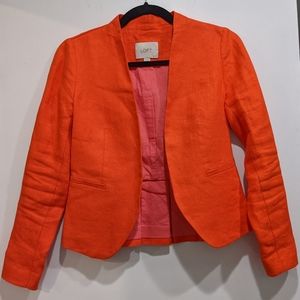 🌞 BRIGHT Orange Linen Collarless Open Front Blazer